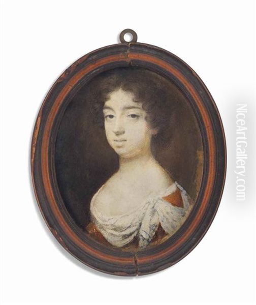 A Young Lady, In Decollete Gold Dress Over White Shift, Her Dark Hair Dressed In Curls - view 1