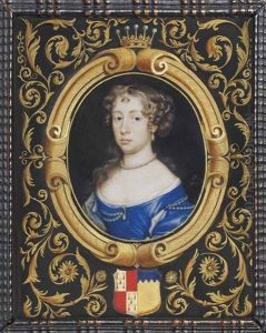 Elizabeth Stanhope, Countess Of Chesterfield (d. 1677), In Blue And White Silk Dress, With Drop-pearl At Corsage And Pearl Strand Border, Pearl...