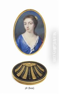 A Young Lady, In Blue Daygown, White Chemise And Red Shawl, Yellow Flowers In Her Hair; Sky Background A Young Lady, In Blue Daygown, White Chemise And Red Shawl, Yellow Flowers In Her Hair; Sky Background