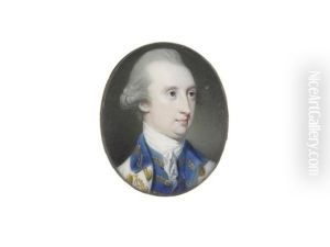 A Gentleman, Wearing White Coat With Blue Collar And Matching Blue Waistcoat, White Chemise, Stock And Lace Cravat, His Powdered Wig Worn En Queue
