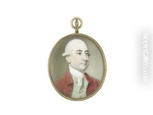A Gentleman Identified As, Sir George Sayer, Wearing Crimson Coat, Mint Green Waistcoat, White Stock And Lace Cravat, His Powdered Wig Worn En Queue And Tied With Black Ribbon