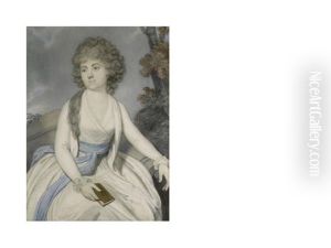 Mrs Elizabeth Palk Nee Lyde (1755-1828), Seated In A Landscape, Wearing White Coat And Dress With Frilled Lace Cuffs, The Lengths Of Blue Sash To Her Waist Falling Over Her Skirt