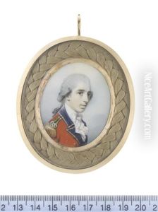 An Officer, Possibly George Bristow Of The 1st Foot Guards, Wearing Scarlet Coat With Blue And Gold Facings, Gold Epaulette, White Waistcoat, Frilled Chemise, Stock And Tied Cravat