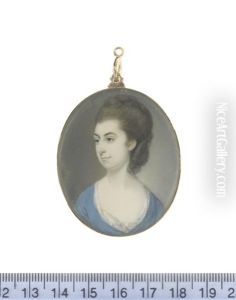A Lady, Wearing Turquoise Dress Over Her White Lace Chemise, Her Hair Loosely Plaited, Upswept And Curled Into Rolls Behind Her Neck