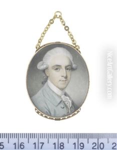 A Gentleman, Wearing Pale Green Coat, Cream Waistcoat Edged With Red, White Chemise, Stock And Frilled Lace Cravat, His Powdered Wig Worn En Queue And Tied With A Black Ribbon Bow