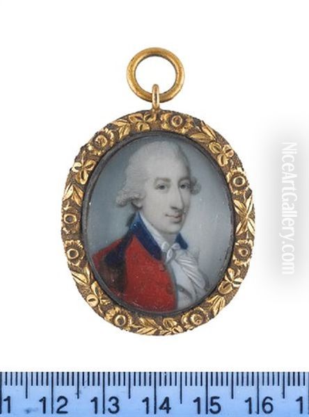 An Officer, Wearing Red Coatee With Blue Collar And Blue Epaulettes With Gold Tassels, White Waistcoat, Frilled Chemise, Stock And Tie, His Powdered Wig Worn En Queue And Tied With A Black Ribbon Bow - view 1