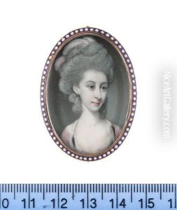 A Lady, Wearing White Dress, Pink Ermine Trimmed Robe, Powdered Wig Dressed With Pink And White Plumes by Richard Crosse