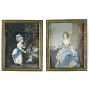 A Portrait Of A Child With A Pet Squirrel And A Dog (+ A Portrait Of A Lady, Seated, Wearing A Blue And White Dress; 2 Works)