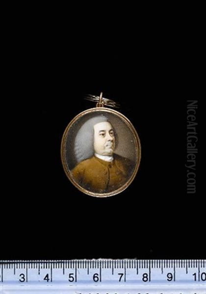 A Gentleman Wearing Brown Coat, Matching Waistcoat And Powdered Bag Wig - view 1