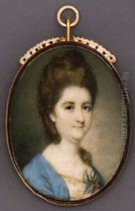 A Young Lady In Gold-embroidered White Dress, Light Blue Surcoat, Green Leaf And Heather Posy At Corsage, Her Hair Upswept Falling Over Her Shoulder