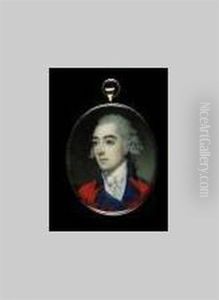 Gentleman Wearing Red Coat With Dark Blue Lapels And Epaulette, White Waistcoat And Cravat, His Hair Powdered And Worn En Queue by Richard Crosse