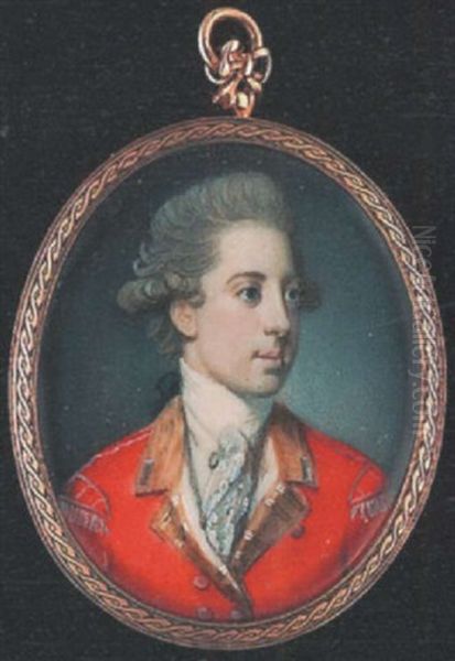 An Officer Wearing Scarlet Coat With Yellow Facings And Silver Lace, Scarlet Wings With Silver Fringes, White Stock And Lace Cravat, His Hair Powdered And Worn En Queue - view 1