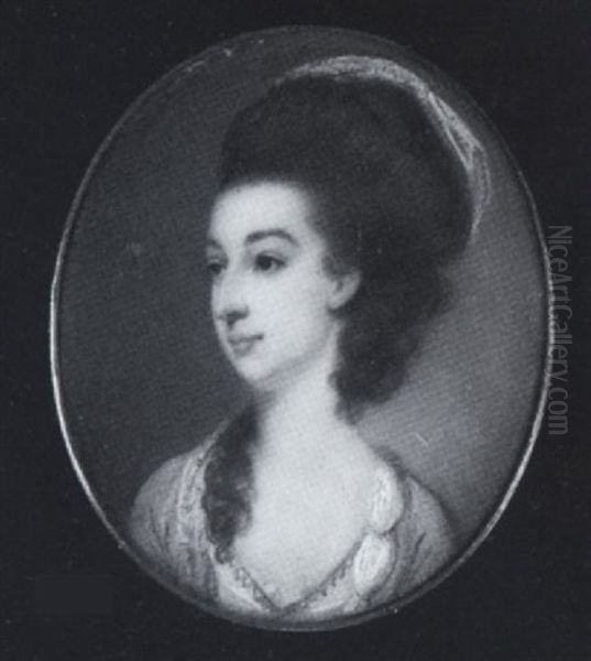 Mrs. Tomline Wearing Blue Gown Over White Underdress With Gold Embroidered Neckline, A Red And White Kerchief In Her Upswept Hair - view 1