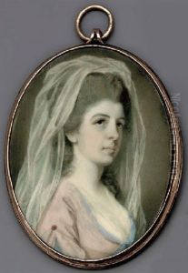 A Young Lady In Pink-bordered Pale Pink Dress With Fichu, Gauze Veil Falling From Her Hair by Richard Crosse