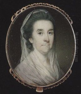 A Lady Wearing White Gauze Veil In Her Powdered Hair And Mauve Dress With White Fichu