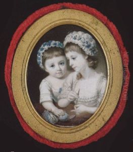 The Dix Sisters, Tatting With Blue Thread, Wearing White Lace Bonnets Threaded With Blue Ribbon And Short Sleeved White Dresses