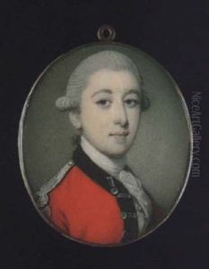 Portrait Of A Young Officer With Powdered Hair En Queue, Wearing Scarlet Coat With Blue Facings, Silver Epaulette And Frogging...