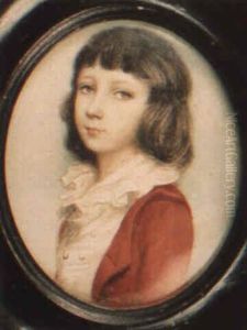 A Boy With Long Dark Hair And Wearing A Red Jacket Over A White Waistcoat