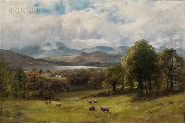 Valley Landscape With Sheep At Pasture - view 1