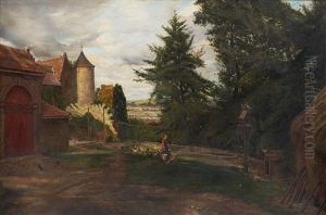 Feeding The Chickens On A French Farm