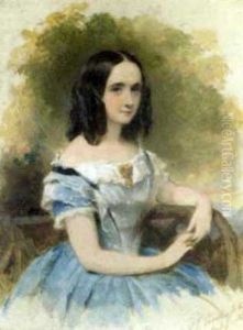 Portrait Of A Young Lady, In A Blue Dress by Nicholas Joseph Crowley