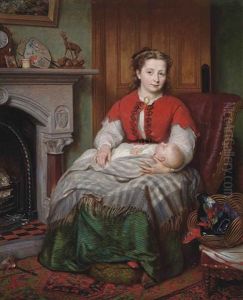 A Mother And Child Seated Beside A Hearth by Robert Crozier