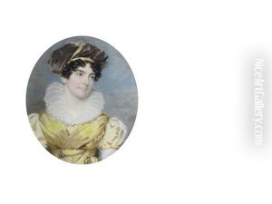 Elizabeth Evans (1786-1880), Wearing Gold Dress With Sheer Sleeves, Her Pocket Watch Tucked Into Her Waistband, White Lace Standing Collar