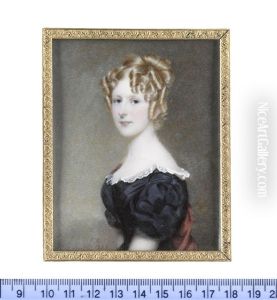 Charlotte Esther Lister (1808-1827), Wearing Black Dress With White Lace Trim, Red Stole, Her Blonde Hair Elaborately Upswept And Curled In Ringlets