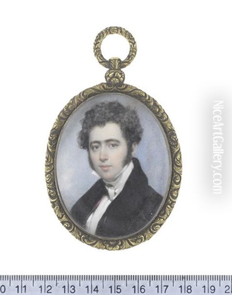 A Gentleman, Wearing Dark Blue Coat, Black Waistcoat With Pink Lining, White Chemise, Stock And Cravat - view 1