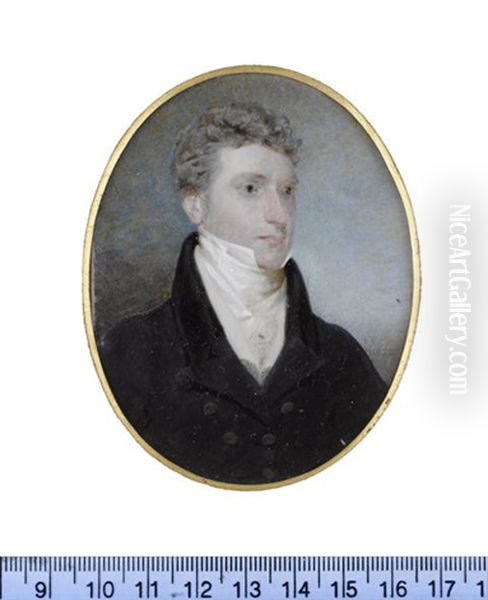 John Smith Of Belvedere, Wearing Dark Blue Coat With Black Collar, Cream Waistcoat, Chemise, Stock, Cravat And Shirt Pin - view 1