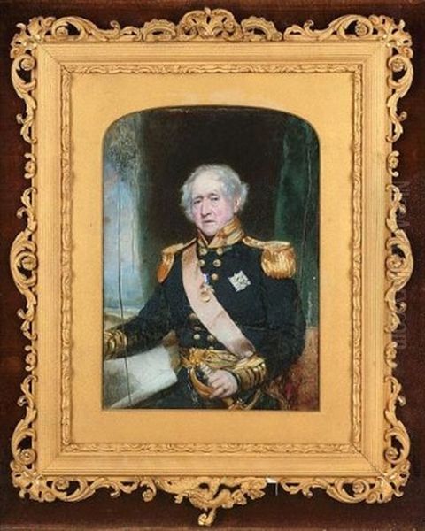 Admiral Sir James Hawkins Of Whitshed Bt. Wearing Uniform, Breast Star And Red Sash Of The Order Of The Bath And Naval Gold Medal (st. Vincent), Green Curtain Background - view 1