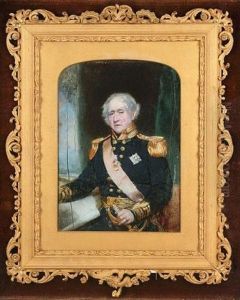 Admiral Sir James Hawkins Of Whitshed Bt. Wearing Uniform, Breast Star And Red Sash Of The Order Of The Bath And Naval Gold Medal (st. Vincent), Green Curtain Background