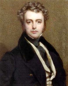John Gibson Reeves, In Black Coat With Velvet Collar And Gold Buttons, Buff Coloured Waistcoat And Black Stock, Curling Brown Hair And Sideburns