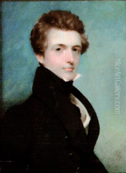 Mr Davidson, Wearing Blue Coat, White Waistcoat And Black Stock - view 1