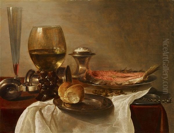 Still Life With Glasses, Bread, And Salmon - view 1