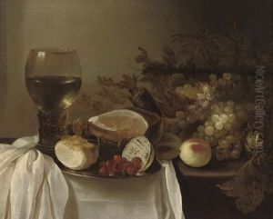 A Roemer Of Wine, A Pewter Platter With A Bread Roll...