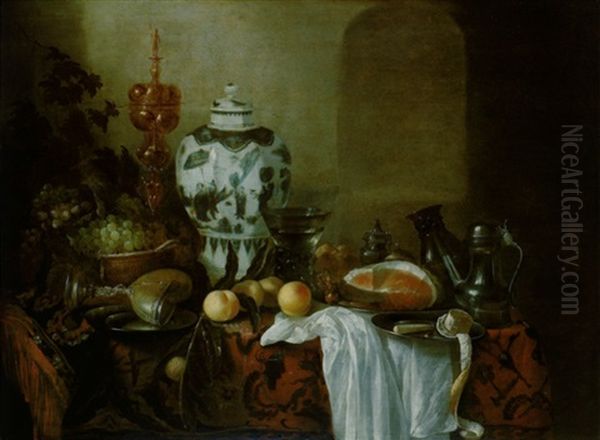 Stilleben Mit Einer Ming-vase, Zwei Pokalen, Zinngeschirr, Einem Gefullten Weinglas Und Anderen - view 1