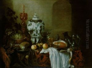 Stilleben Mit Einer Ming-vase, Zwei Pokalen, Zinngeschirr, Einem Gefullten Weinglas Und Anderen