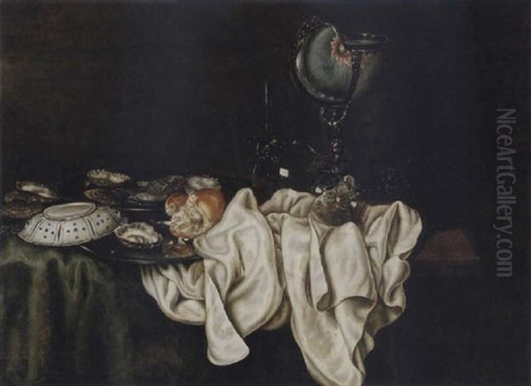 Stilleben Med Nautiluspokal, Remmare, Ostron Och Brod - view 1