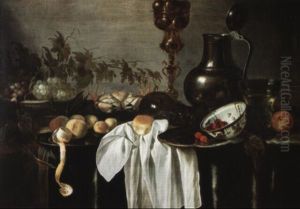 Nature Morte Aux Pieces D'orfevrerie, Paniers De Raisins. . .et Crabe by Cornelis Cruys