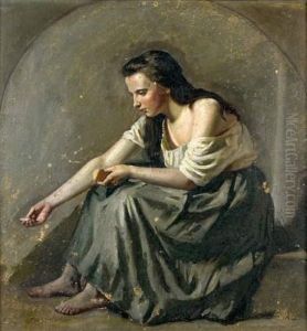 Jeune Fille Donnant La Becquee by Alexandre Antigna