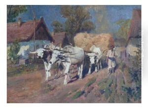 Oxen And Hay Wagon Oxen And Hay Wagon by Karoly Cserna