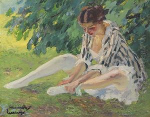Auskleidend (sitzende Im Gras) by Edward Cucuel