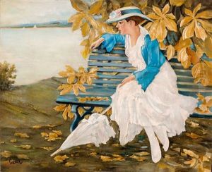 Auf Parkbank Sitzende Dame Unter Kastanienbaum Am Ufer Des Starnberger Sees by Edward Cucuel
