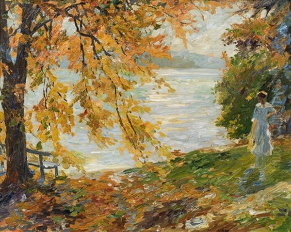 Lady In White By The Lake - view 1