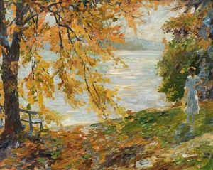 Lady In White By The Lake by Edward Cucuel