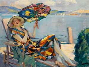 Junge Dame Im Liegestuhl Am Seeufer by Edward Cucuel
