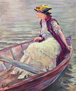 Kahn Mit Eleganter Dame Auf Einem See Kahn Mit Eleganter Dame Auf Einem See