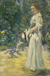 Dame Im Park Mit Hut In Der Hand by Edward Cucuel