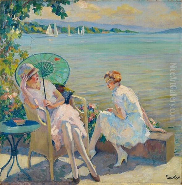 Zwei Sitzende Madchen Am Starnberger See - view 1